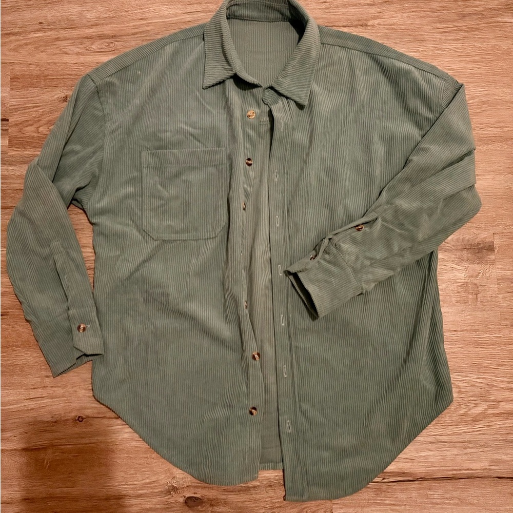 Green Corduroy Button-Up Shirt